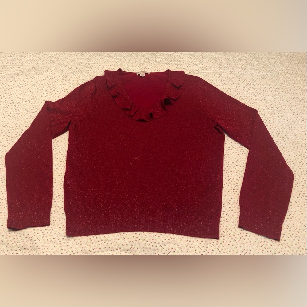 Brooks Brothers women’s red fleece extra fine Merino wool V-neck sweater size L
